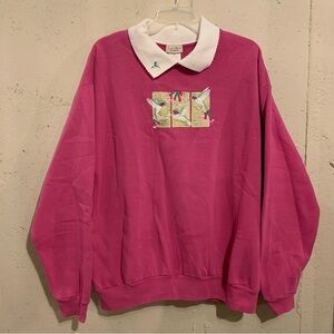 Vintage Hummingbird Embroidered Sweatshirt Pink Top Stitch Morning Sun Size 2X